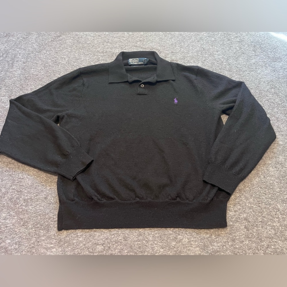 Polo Ralph Lauren Sweater Men XLarge Purple Pony Polo Collared Wool
